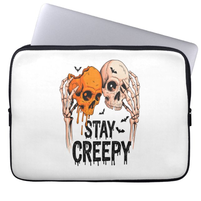 Stay Creepy PNG, Retro Skull Halloween Laptop Sleeve (Front)