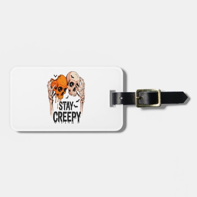 Stay Creepy PNG, Retro Skull Halloween Luggage Tag (Front Horizontal)
