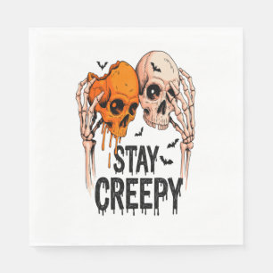 Stay Creepy PNG, Retro Skull Halloween Napkin