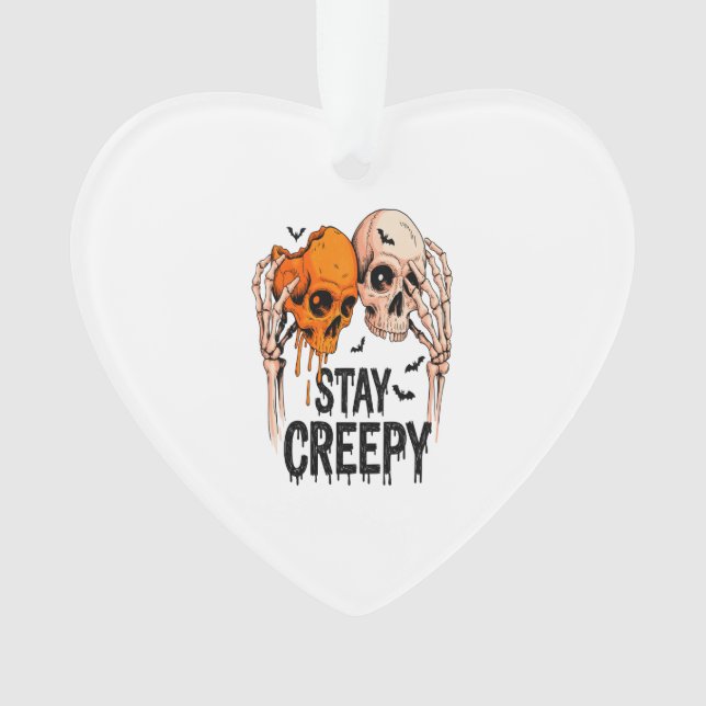 Stay Creepy PNG, Retro Skull Halloween Ornament (Front)