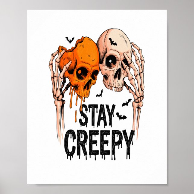 Stay Creepy PNG, Retro Skull Halloween Poster (Front)