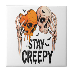 Stay Creepy PNG, Retro Skull Halloween Tile