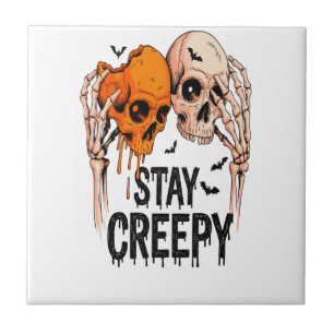 Stay Creepy PNG, Retro Skull Halloween Tile