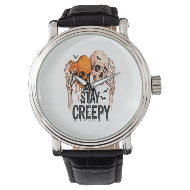 Stay Creepy PNG, Retro Skull Halloween Watch (Front)