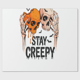 Stay Creepy PNG, Retro Skull Halloween Wrapping Paper