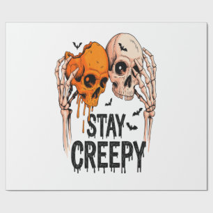 Stay Creepy PNG, Retro Skull Halloween Wrapping Paper