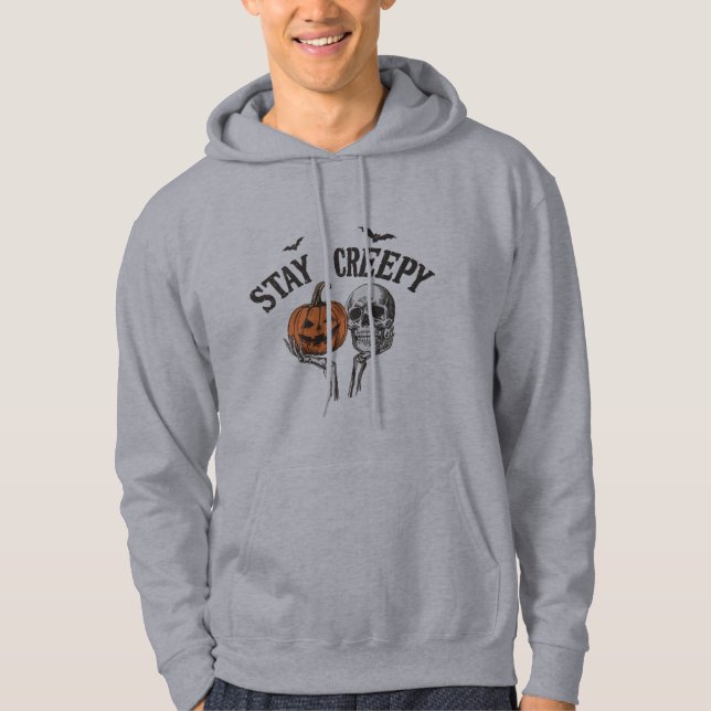 Stay Creepy Retro Halloween Skeleton Hand Hoodie (Front)