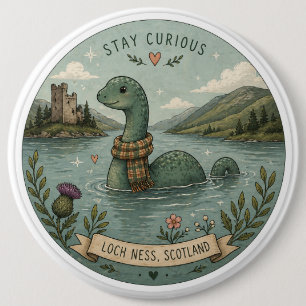 Stay Curious Cosy Cryptid Nessie Loch Ness Monster 6 Cm Round Badge