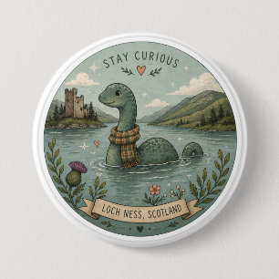 Stay Curious Cosy Cryptid Nessie Loch Ness Monster 7.5 Cm Round Badge