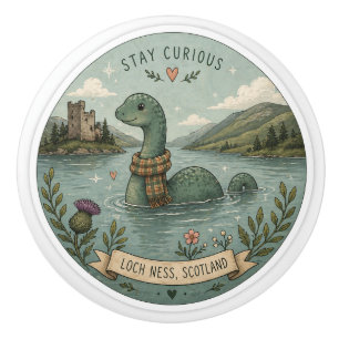 Stay Curious Cosy Cryptid Nessie Loch Ness Monster Ceramic Knob