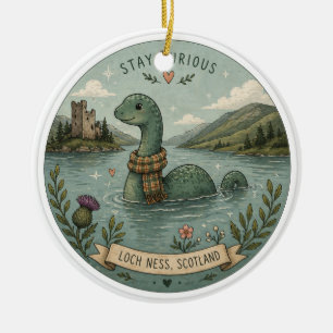 Stay Curious Cosy Cryptid Nessie Loch Ness Monster Ceramic Tree Decoration