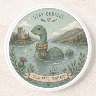Stay Curious Cosy Cryptid Nessie Loch Ness Monster Coaster