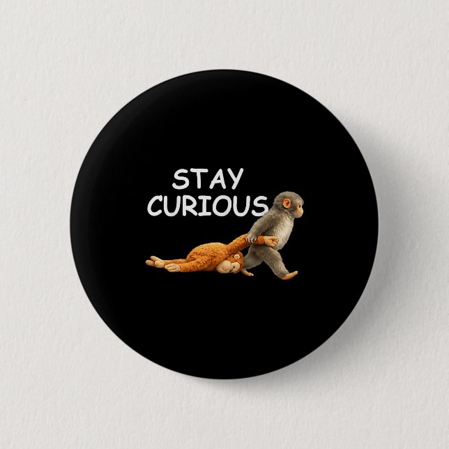 Stay curious cute monkey reading book punch monkey 6 cm round badge (Front)