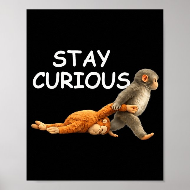 Stay curious cute monkey reading book punch monkey poster (Front)