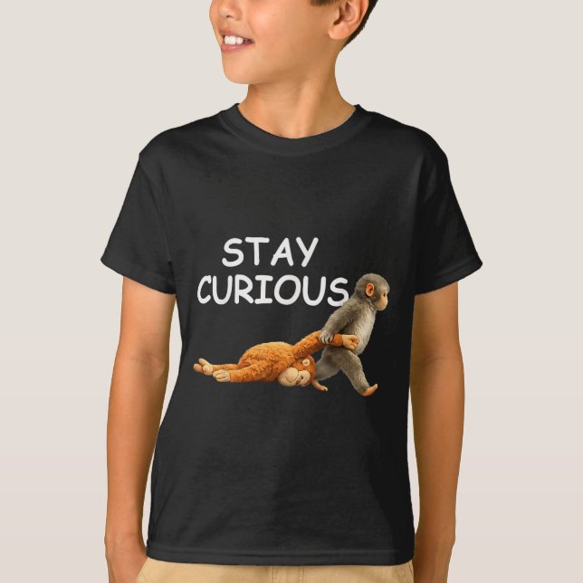 Stay curious cute monkey reading book punch monkey T-Shirt (Front)