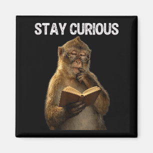 Stay curious funny monkey bookworm reading book magnet