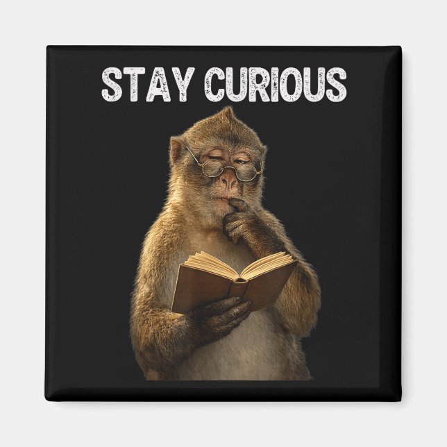 Stay curious funny monkey bookworm reading book magnet (Front)