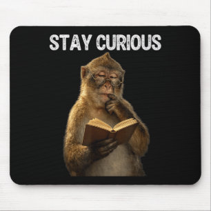 Stay curious funny monkey bookworm reading book mouse mat