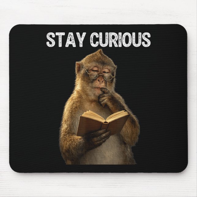 Stay curious funny monkey bookworm reading book mouse mat (Front)