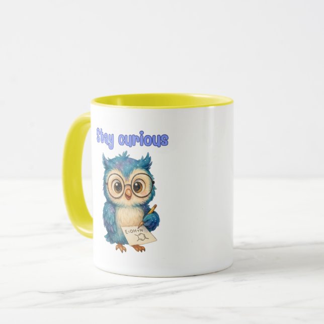 Stay Curious Owl – Smart & Cute Design Mug (Front Left)