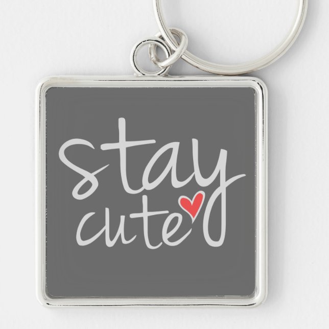 Stay Cute Premium Keychain, Grey Key Ring (Front)