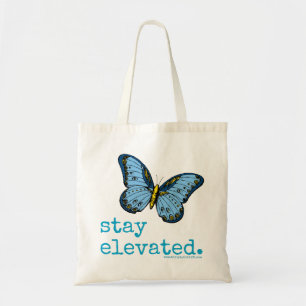 "Stay Elevated" Blue Butterfly Tote Bag