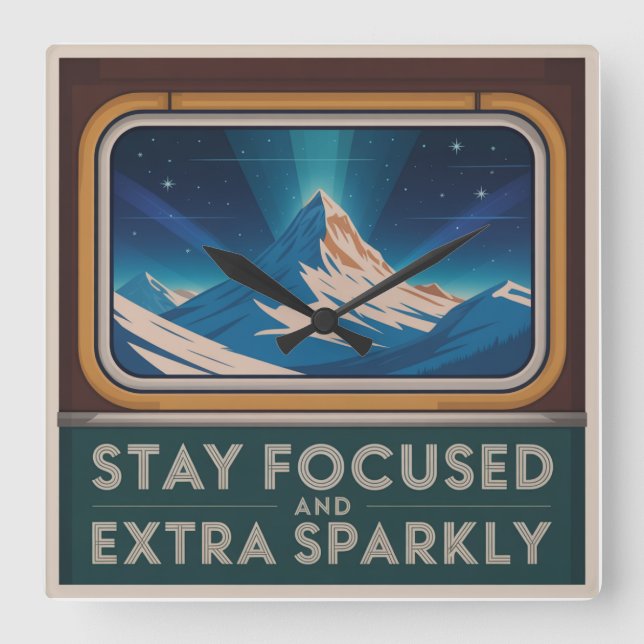 Stay Focused And Extra Sparkly Square Wall Clock (Front)