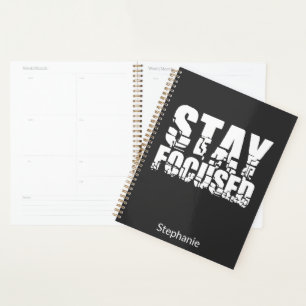 Stay Focused   Motivational Phrase with White Text Planner