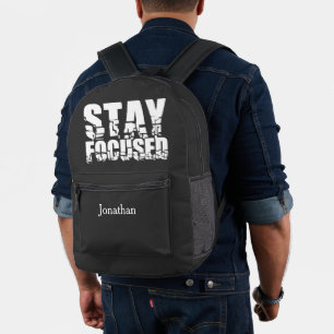 Stay Focused Motivational Phrase with White Text Printed Backpack