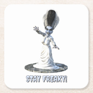 Stay Freaky! Bride of Frankenstein Square Paper Coaster