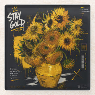 Stay Gold Sunflowers Van Gogh Glass Coaster