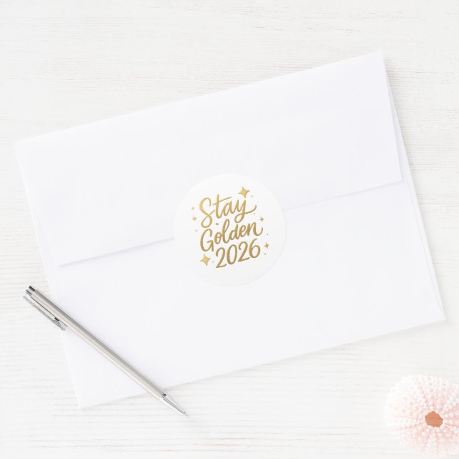 Stay Golden 2026 – Shiny Motivational Sticker (Envelope)