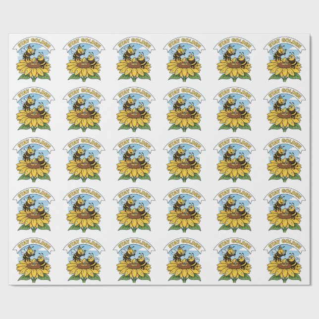 Stay Golden – Bee and Flower Illustration Wrapping Paper (Flat)