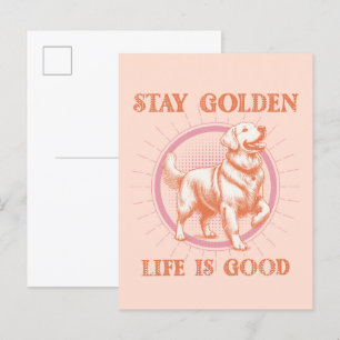 Stay Golden Life is Good Golden Retriever Retro Postcard
