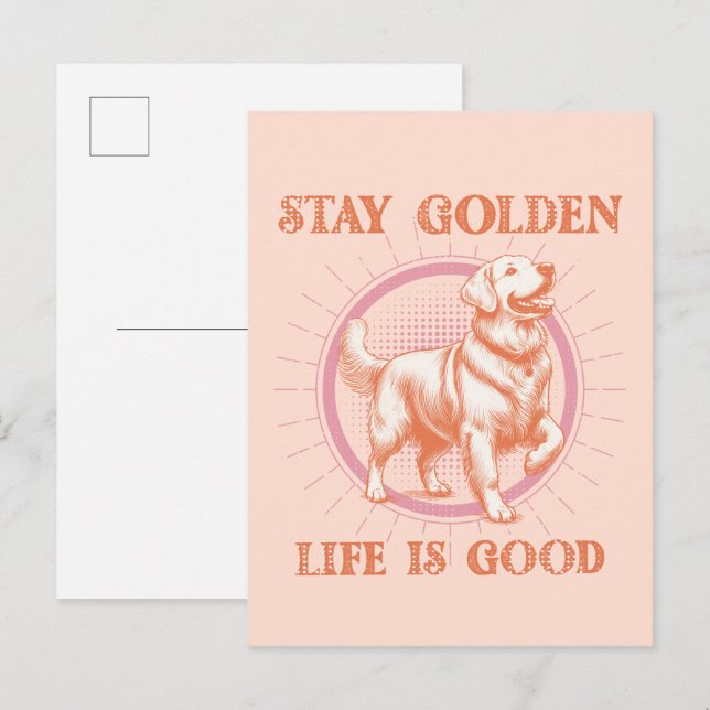 Stay Golden Life is Good Golden Retriever Retro Postcard (Front/Back)