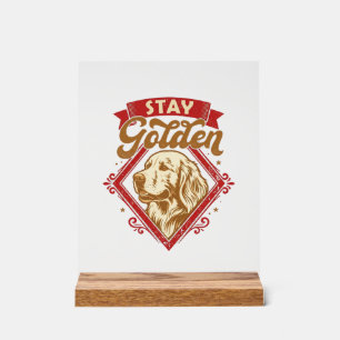 Stay Golden Retriever Dog Red Diamond_1 Acrylic Sign