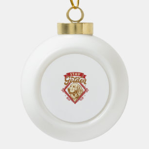 Stay Golden Retriever Dog Red Diamond_1 Ceramic Ball Christmas Ornament