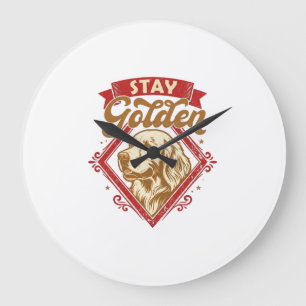 Stay Golden Retriever Dog Red Diamond_1 Large Clock