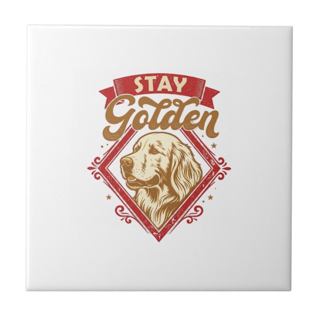 Stay Golden Retriever Dog Red Diamond_1 Tile (Front)
