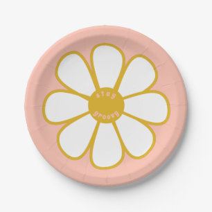 Stay Groovy Cute Retro Daisy Flower Paper Plate