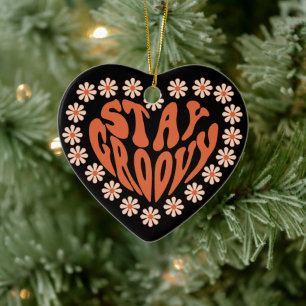 Stay Groovy Heart With Flowers Ceramic Tree Decoration