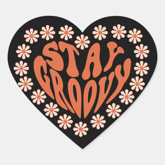Stay Groovy Heart With Flowers Heart Sticker (Front)