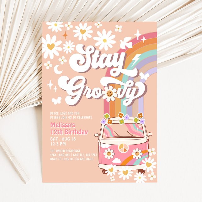 Stay Groovy Hippie 70's Retro 1st Birthday Invitation (Creator Uploaded)