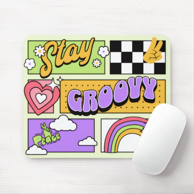 Stay Groovy Retro Aesthetic Mouse Mat (With Mouse)