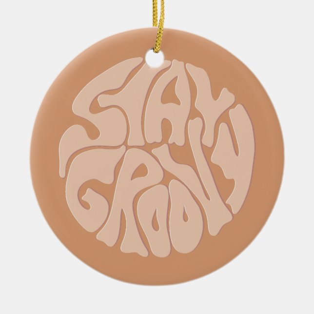 Stay Groovy Retro Beige Ceramic Tree Decoration (Front)