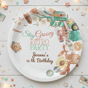 Stay groovy retro birthday party paper plate