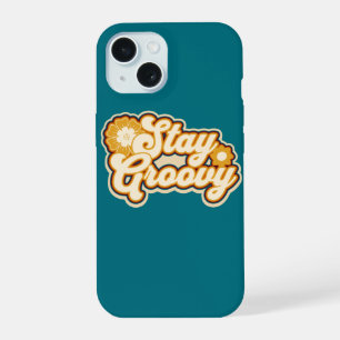 Stay Groovy Retro Floral 70s Typography iPhone 15 Case