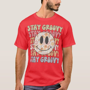 Stay Groovy  Retro Happy Face Piece Hippie Boho Ra T-Shirt