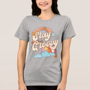 Stay Groovy Retro Rainbow Flowers Typography Tri-Blend Shirt