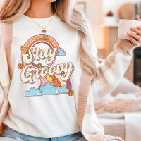 Stay Groovy Retro Rainbow Flowers Typography